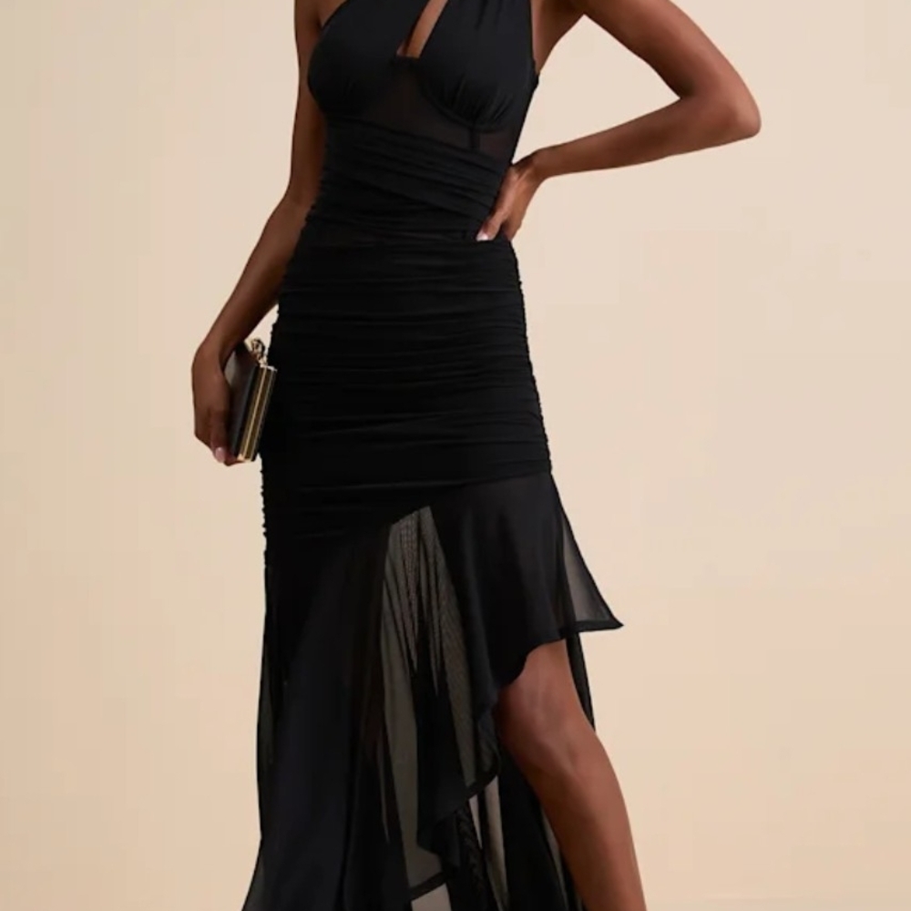 Lulu's Black Mesh Asymmetrical Dress